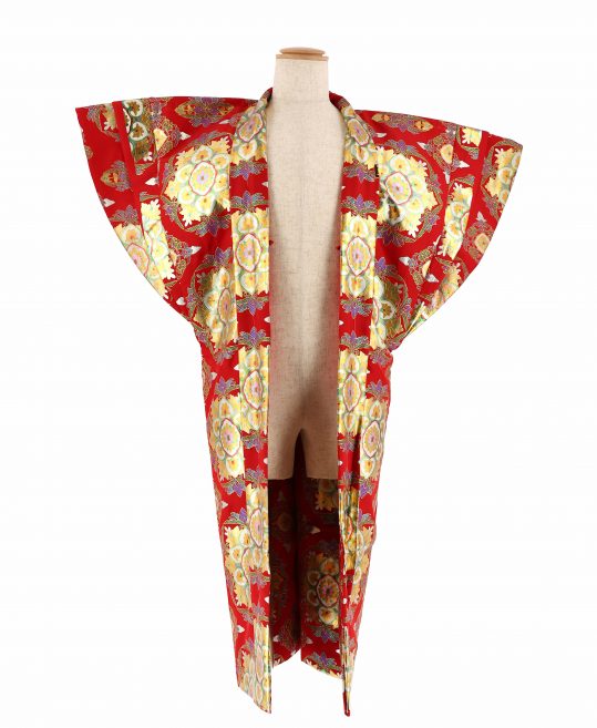 紋付袴レンタル・成人式・結婚式・卒業式【陣羽織】朱赤　金箔の華文、アラベスク模様